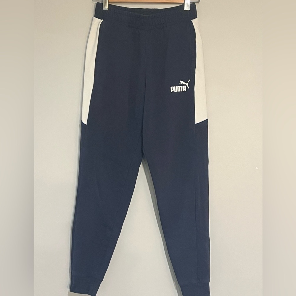 Puma Kids Dark Blue and White Joggers - Picture 1 of 8